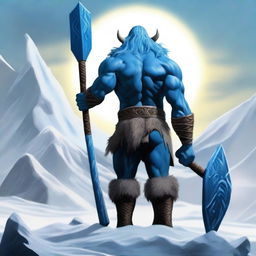 Create an image of a barbarian warrior with blue body paint