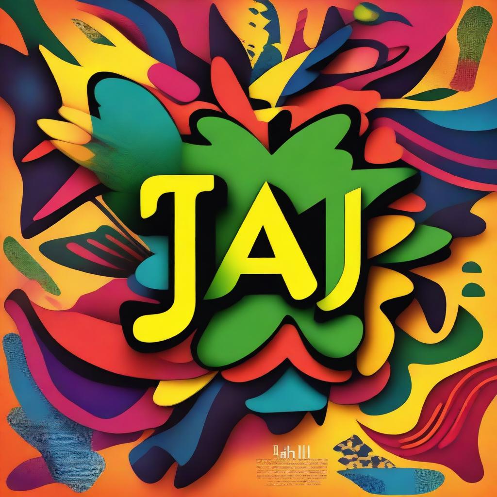 A vibrant and colorful abstract image with the word 'jah' prominently displayed in the center