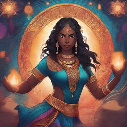 A detailed and vibrant illustration of Shetani, a character with a mystical and powerful presence