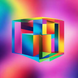 Create an image of a fourth-dimensional cube, also known as a tesseract, floating in a colorful, abstract space