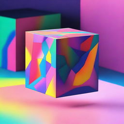 Create an image of a fourth-dimensional cube, also known as a tesseract, floating in a colorful, abstract space