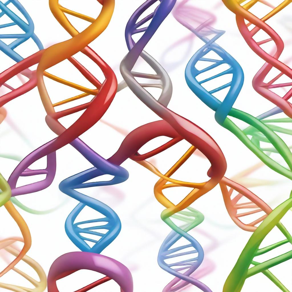 Create an image showing nine DNA strands intertwined in a visually appealing and scientific manner