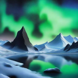 A mystical scene depicting the North Pole with a prominent black rock