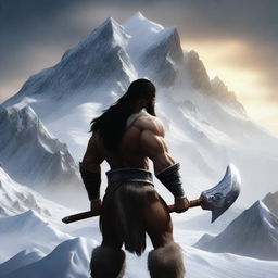 Create a realistic image of a barbarian warrior with dark hair