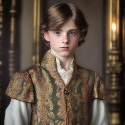 A portrait of a character: the eldest son of a baron, 14 years old, appearing strong and robust