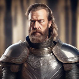 A portrait of a character: a baron with a beard, dressed in armor