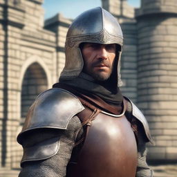 A portrait of a character: a guard with a scar on his cheek