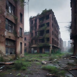 A detailed image of a city that has been abandoned for several years