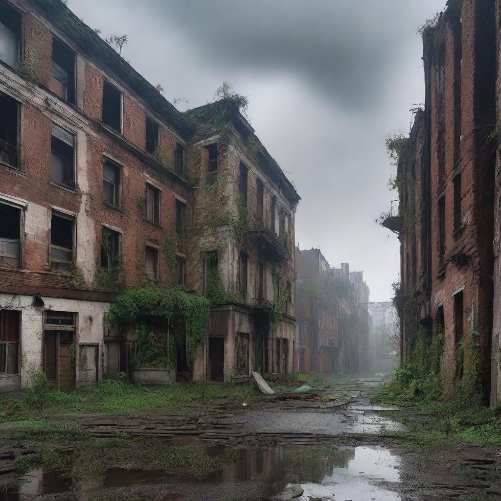 A detailed image of a city that has been abandoned for several years