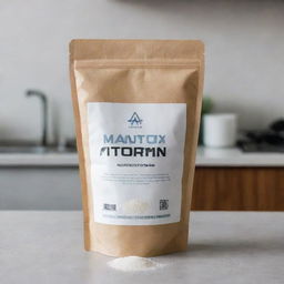 A bag of maltodextrin on a clean and minimalistic kitchen counter