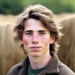 A portrait of a character: a young stable boy around 25 years old