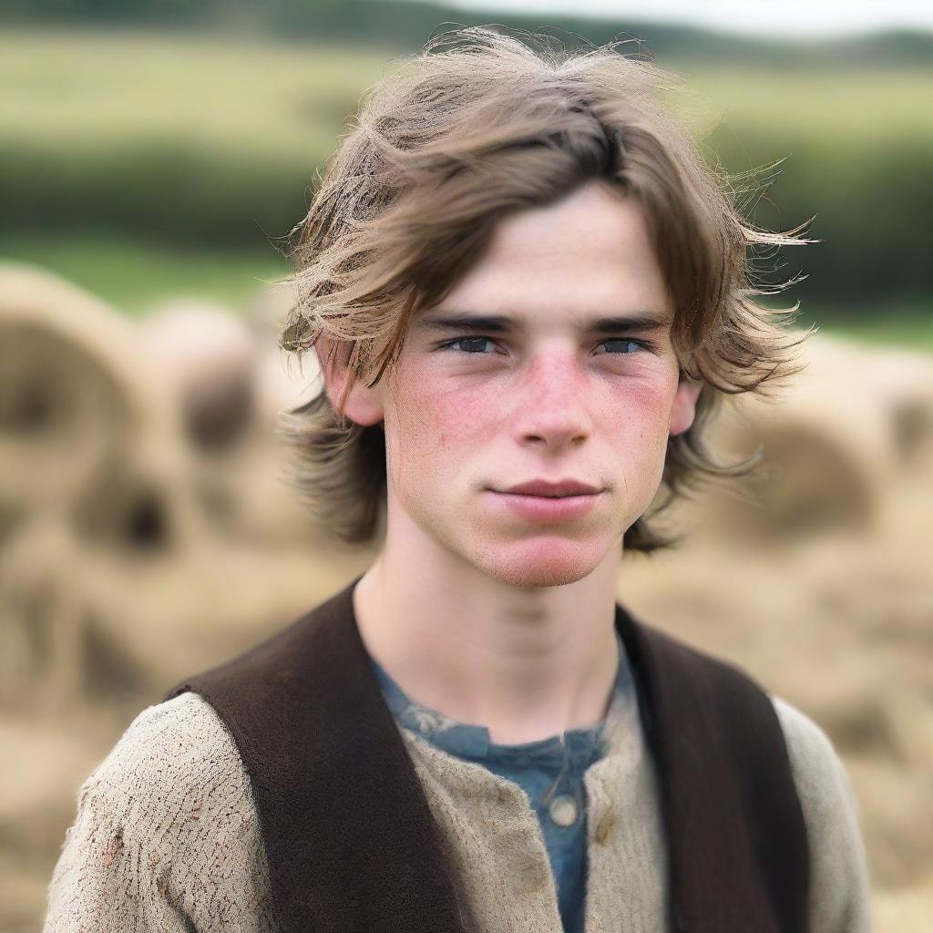 A portrait of a character: a young stable boy around 25 years old