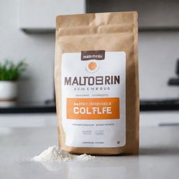 A bag of maltodextrin on a clean and minimalistic kitchen counter