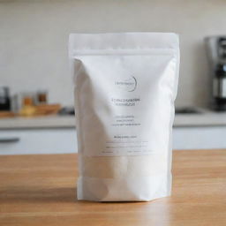 A bag of maltodextrin on a clean and minimalistic kitchen counter