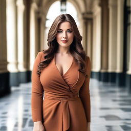 A beautiful woman with brown hair, looking confident and stylish