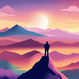 A vibrant and inspiring illustration titled 'My Life My Story' featuring a person standing on a mountain peak at sunrise, symbolizing triumph and personal journey