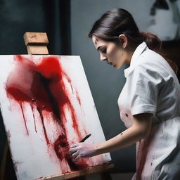 Create an image of a 'blood artist' working on a canvas