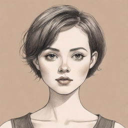 A hand-drawn illustration of a girl with short hair, showcasing expressive features and gentle demeanor.