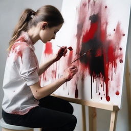 Create an image of a 'blood artist' working on a canvas