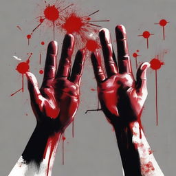 Create a close-up image of hands holding a brush dipped in blood