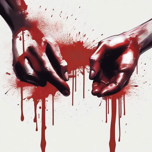 Create a close-up image of hands holding a brush dipped in blood