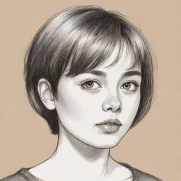 A hand-drawn illustration of a girl with short hair, showcasing expressive features and gentle demeanor.