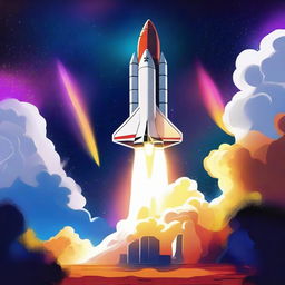 A digital art poster depicting a rocket launch to space