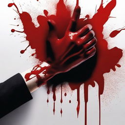 Create a close-up image of hands holding a painting brush with blood on it