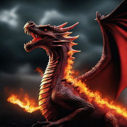 A cinematic photography of a fire-breathing dragon, depicted in a dramatic and intense scene