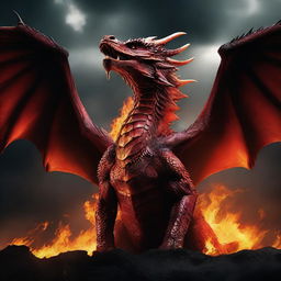 A cinematic photography of a fire-breathing dragon, depicted in a dramatic and intense scene