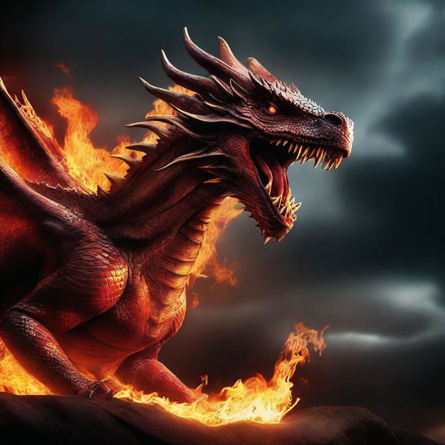 A cinematic photography of a fire-breathing dragon, depicted in a dramatic and intense scene