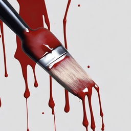 Create a close-up image of a painting brush with blood on it