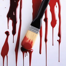 Create a close-up image of a painting brush with blood on it