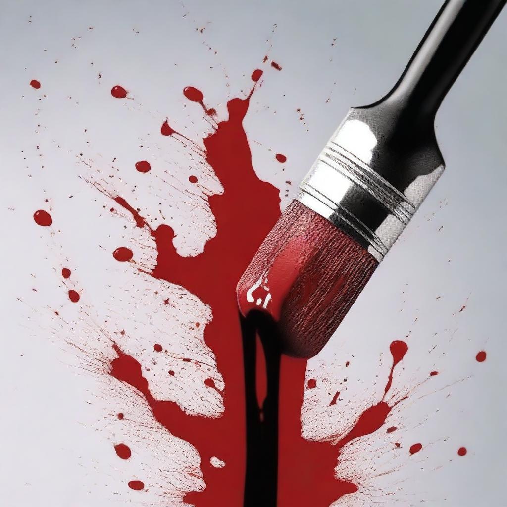 Create an image of a painting brush with blood on it