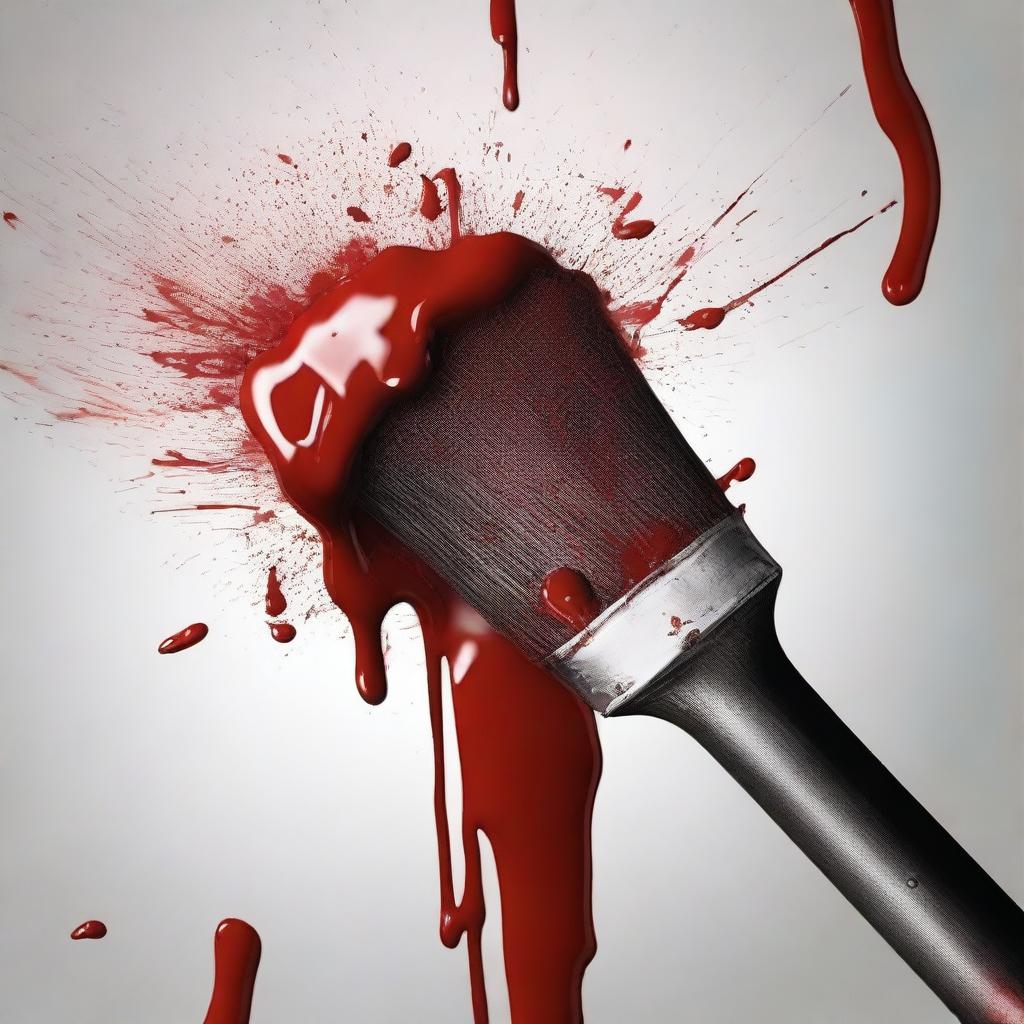 Create a detailed image of a painting brush with blood on it