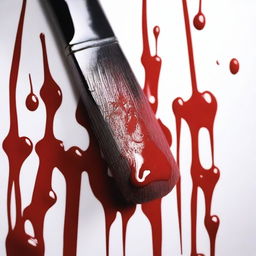 Create a close-up image of a painting brush with blood on it