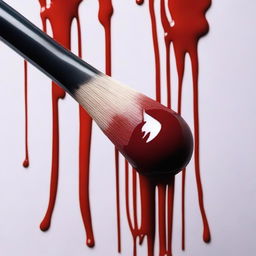 Create a close-up image of a painting brush with blood on it