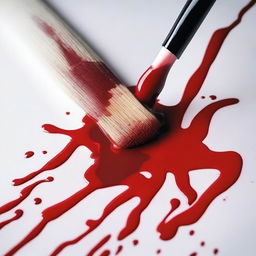 Create a close-up image of a painting brush with blood on it