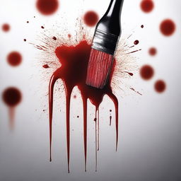 Create an image of a fine painting brush dipped in blood