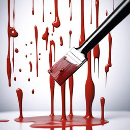 Create an image of a fine painting brush dipped in blood