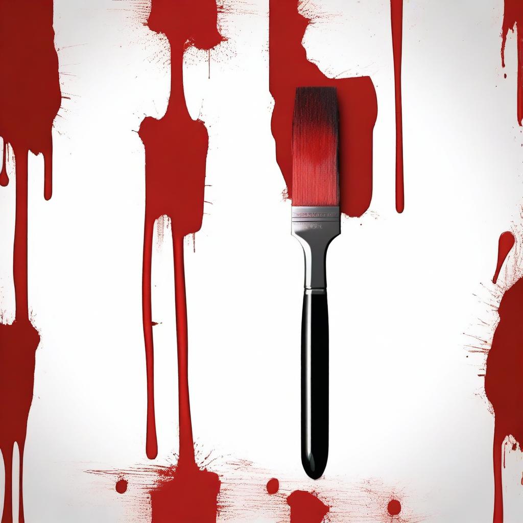 Create a detailed image of a fine painting brush with blood on its bristles