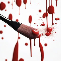 Create a detailed image of a fine painting brush with blood on its bristles