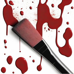 Create a detailed image of a fine painting brush with blood on its bristles