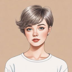 A hand-drawn illustration of a teenage girl with stylish short hair, exuding a confident and youthful vibe.