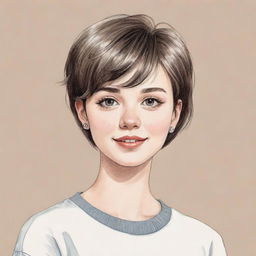 A hand-drawn illustration of a teenage girl with stylish short hair, exuding a confident and youthful vibe.