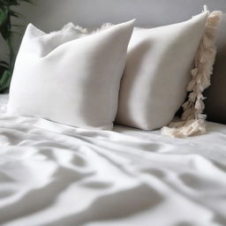 A close-up view of a duvet cover with fabric tassels along the edge