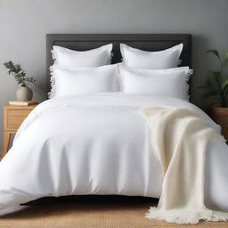 A product display image of a duvet cover with fabric tassels along the edge