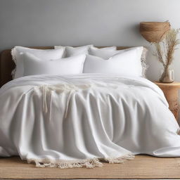 A product display image of a duvet cover with fabric tassels along the edge