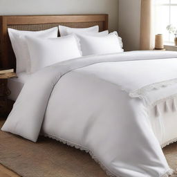 A product display image of a duvet cover with fabric tassels along the edge