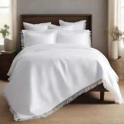 A product display image of a duvet cover with fabric tassels along the edge